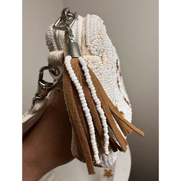 Beaded White Gold Star Crossbody Handbag Purse Rockstar Removeable Strap Bridal - Picture 11 of 16